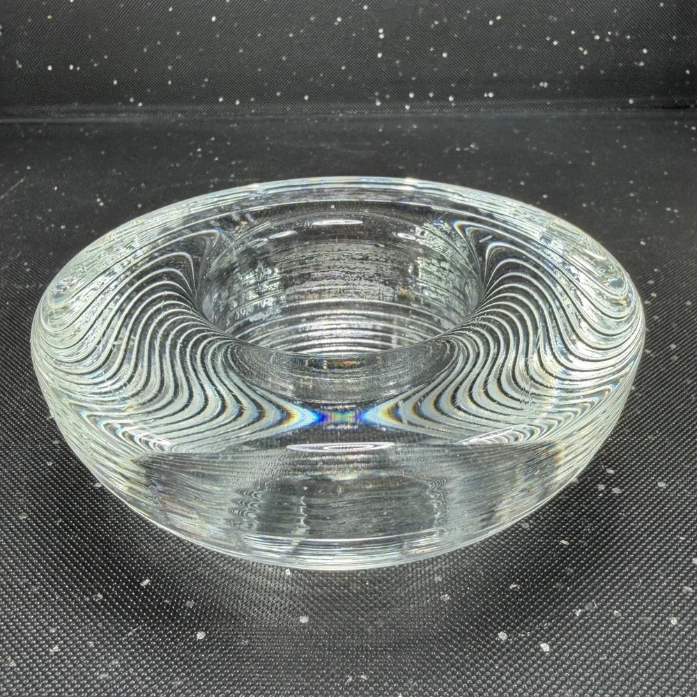 Iittala Aino Aalto Clear Glass Ribbed Tea Light Votive Candle Holder 4x2 Heavy